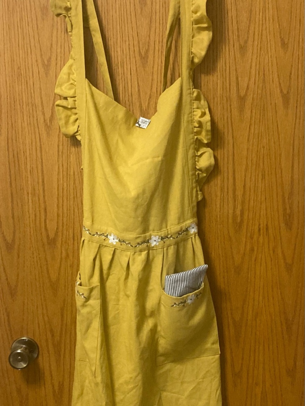 World Market Marigold Pinafore Apron.  NWT.  Bonus Pinstripe Placemat.